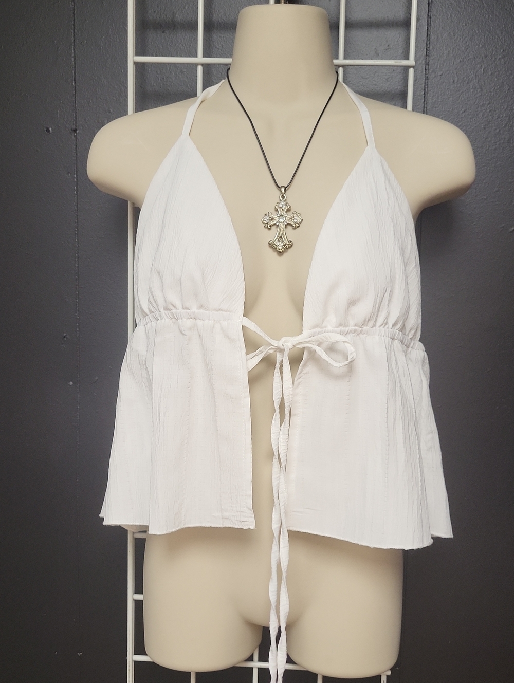White Tie-Front Halter Crop Top - Women, OS
